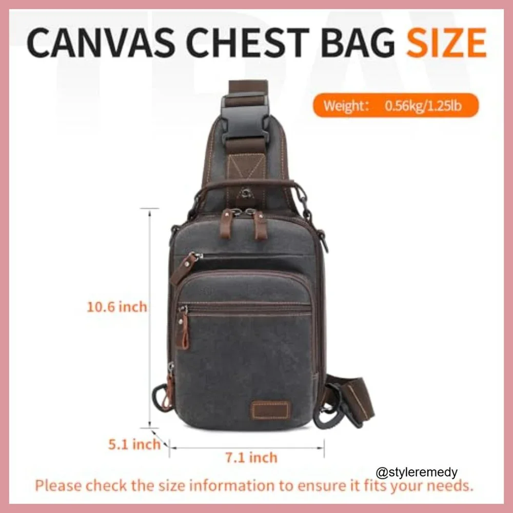 Waxed Canvas Crossbody Sling Bag Water Resistant Shoulder Bag